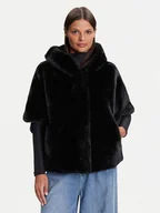 Płaszcze damskie - Kontatto Futro Leonie GV101N Czarny Regular Fit - miniaturka - grafika 1