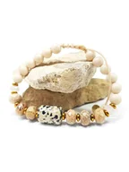 Bransoletki - Jaspis dalmatyńczyk, kwarc różowy, kamień rzeczny i hematyt bransoletka - miniaturka - grafika 1