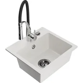 Zlewozmywaki z baterią - Mexen Milo zlewozmywak granitowy 1-komorowy z baterią kuchenną Aster, biały - miniaturka - grafika 1