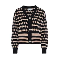 Swetry damskie - Blonda Damski sweter z dzianiny w stylu vintage z dekoltem w serek i paskami akryl czarny beżowy rozmiar M/L, czarny, beżowy, M - miniaturka - grafika 1