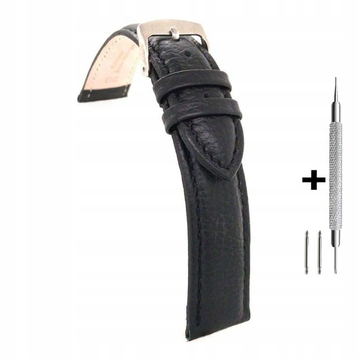 Czarny pasek 24 mm skórzany DILOY 131.24.1 + dwa teleskopy i narzędzie