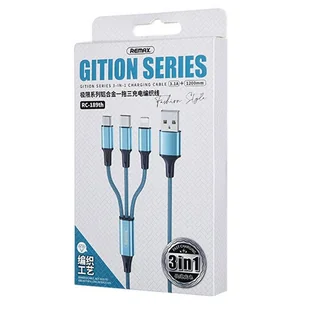 REMAX Gition kabel przewód 3w1 USB - Lightning/ USB Typ C/ micro USB 3.1A 1,2m niebieski (RC-189th) - Kable USB - miniaturka - grafika 3