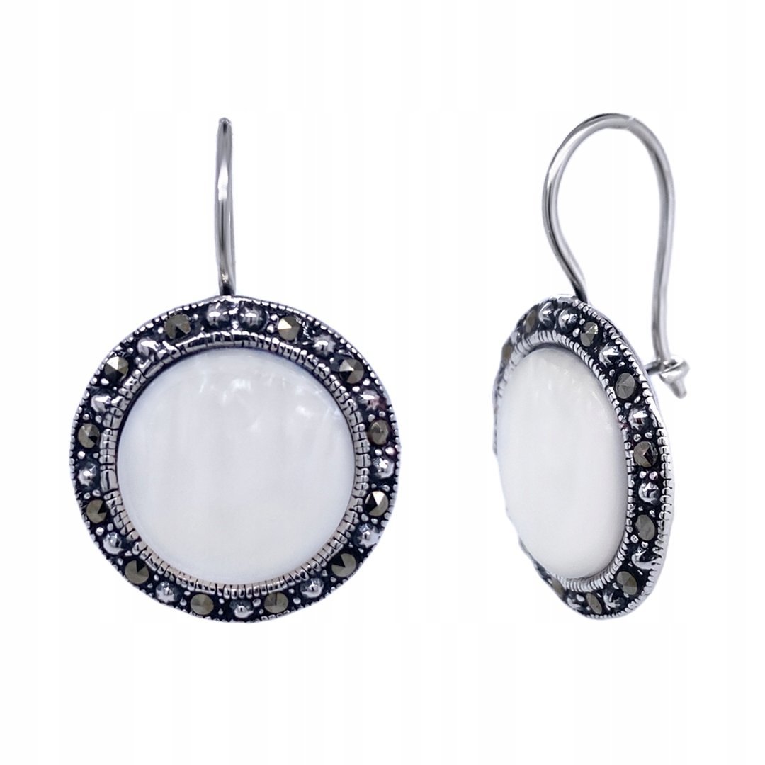 Kolczyki srebrne pr. 925 Masa Perłowa Markazyty