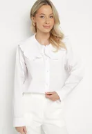 Koszule damskie - Biała Koszula z Bawełny Ozdobiona Kołnierzykiem Fulinea - miniaturka - grafika 1