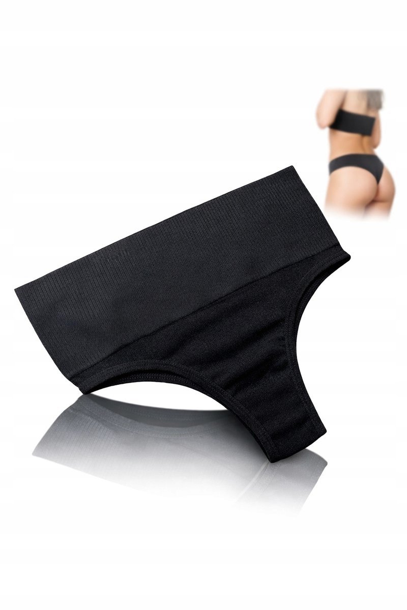 Majtki brazyliany damskie bezszwowe modelujące wysoki stan czarne S