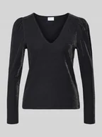 Bluzki damskie - Bluzka z długim rękawem z dekoltem w serek model ‘ELEINAS’ - miniaturka - grafika 1