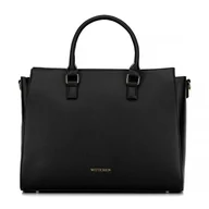 Torebki damskie - Damska torba na laptopa 17" z imitacji skóry czarno - złota - miniaturka - grafika 1