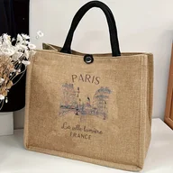 Inne - TEMU 1 szt. Torba typu tote Paris dla kobiet, khaki materiałowa torebka z nieruchomymi paskami na ramię, podszewka z poliestru, zapięcie na zatrzask, - miniaturka - grafika 1
