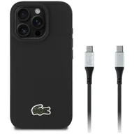 Etui i futerały do telefonów - Etui LACOSTE Iconic Petite Pique Woven MagSafe do Apple 16 Pro Max kabel USB-C - USB-C Czarny - miniaturka - grafika 1