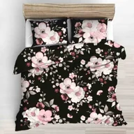 Pościel - Pościel Bawełniana 160x200 Wielkie Kwiaty Różowe Na Czarnym - miniaturka - grafika 1