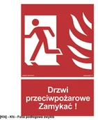 Tablice BHP - SIGNPROJECT BB011 - Drzwi przeciwpożarowe Zamykać! Kierunek drogi ewakuacyjnej w lewo 400x594 - miniaturka - grafika 1