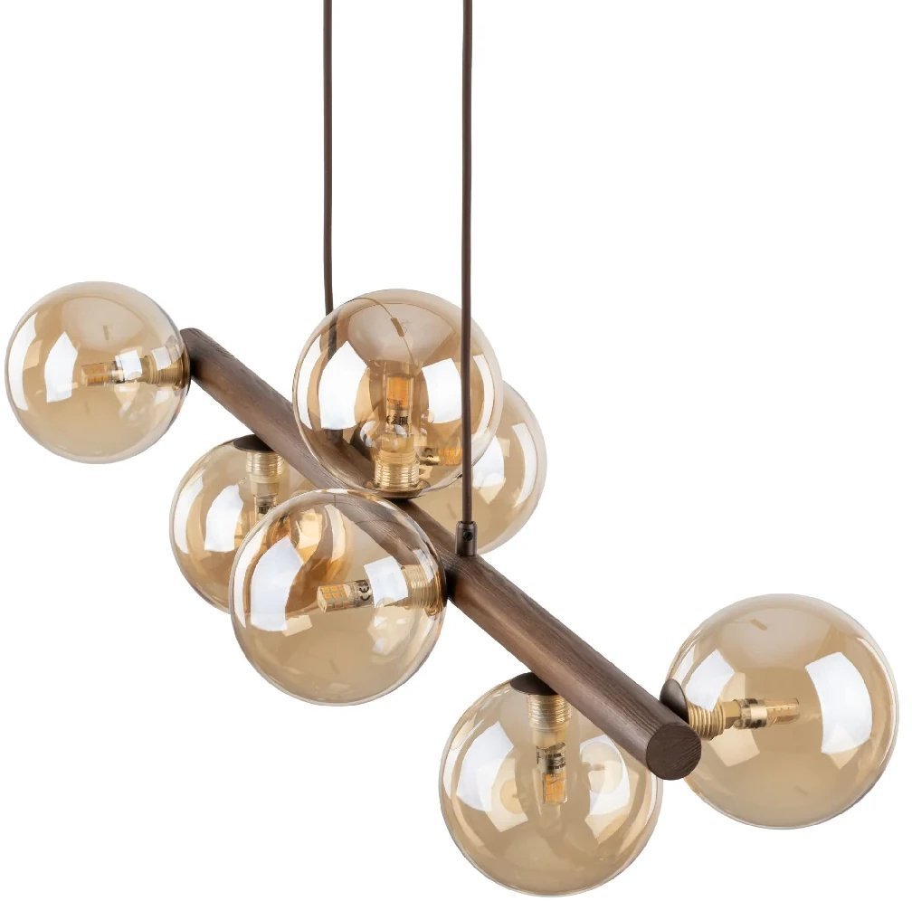 Molekułowa lampa wisząca Estera Wood 11096 na belce bursztynowy brązowy