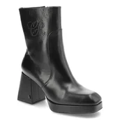 Botki damskie - Czarne Botki Carinii Eleganckie Skórzane Buty Na Obcasie - miniaturka - grafika 1