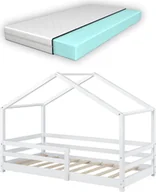 Łóżka dla dzieci i młodzieży - Łóżko dziecięce z materacem i zabezpieczeniem przed wypadnięciem 70x140cm Łóżko do domu z materacem z zimnej pianki Łóżko do domu ze stelażem z listew Drewno sosnowe Łóżko dla malucha Biały [en.casa] - miniaturka - grafika 1