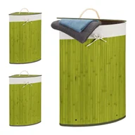 Kosze na bieliznę - relaxdays 3 x narożny kosz na pranie bambusowy zielony - miniaturka - grafika 1