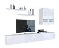 Meblościanki - Minimalistyczna meblościanka biały połysk N8-D36 - miniaturka - grafika 1