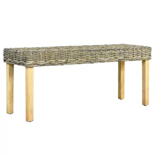 vidaXL vidaXL Ławka, 110 cm, naturalny kolor, rattan kubu i lite drewno mango - Ławki do przedpokoju - miniaturka - grafika 1