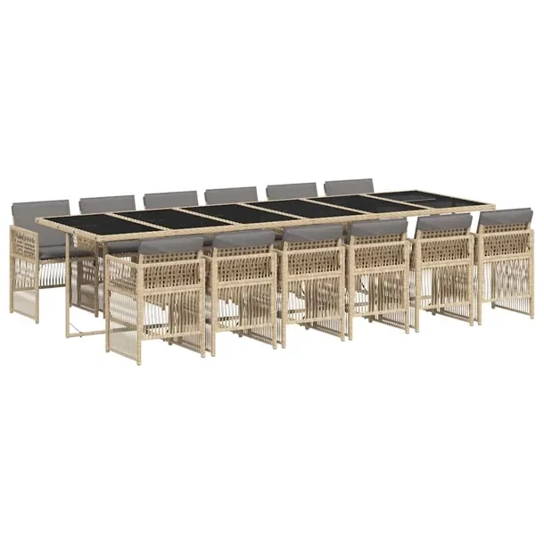 Zestaw Mebli Ogrodowych Rattan PE: Stół Beż/Czarny 330x106x73cm, 12 Krze