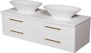 Szafki łazienkowe - Szafka wisząca biały mat z dwiema umywalkami nablatowymi 140/50 cm Belli Gold Gante - miniaturka - grafika 1