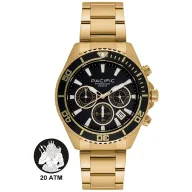 Zegarki męskie - Pacific Poseidon SMPB-2004-04 złoty męski zegarek na bransolecie chronograf 200M - miniaturka - grafika 1