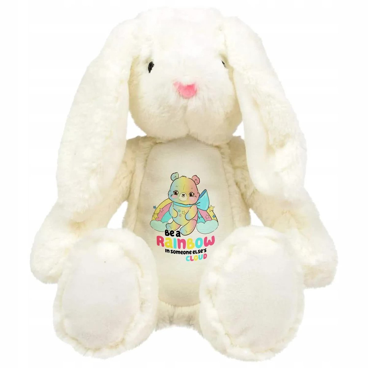 MIŚ MASKOTKA KRÓLICZEK PRZYTULANKA NA PREZENT URODZINY RAINBOW CLOUD WZORY