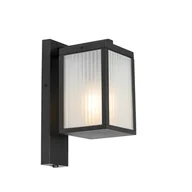 Lampy ogrodowe - QAZQA Zewnętrzna latarnia ścienna czarna z żebrowanym szkłem i czujnikiem światło-ciemność - Charlois - miniaturka - grafika 1