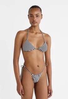 Stroje kąpielowe - Stradivarius Trójkątny biustonosz od bikini w paski z wiązaniami  Ecru L - grafika 1