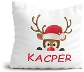 Gadżety dla niej i dla niego - Poduszka na Święta Renifer + imię Prezent na Boże Narodzenie na Mikołaja pod Choinkę - miniaturka - grafika 1