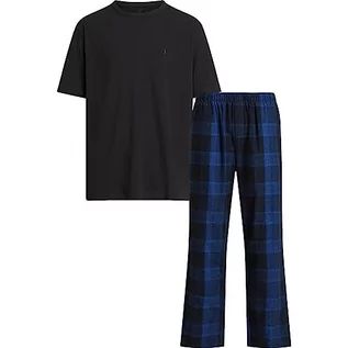 Spodenki męskie - Calvin Klein Męskie spodnie S/S zestaw piżamowy, Blk Top, Gradient Check_Blk Bottom, M - grafika 1