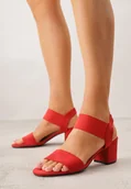 Sandały damskie - Czerwone Sandały z Imitacji Zamszu na Słupku Ianolis - miniaturka - grafika 1