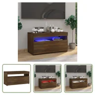 Szafki RTV - The Living Store Szafka pod telewizor z oświetleniem LED Brązowy dąb 75x35x40 cm - miniaturka - grafika 1