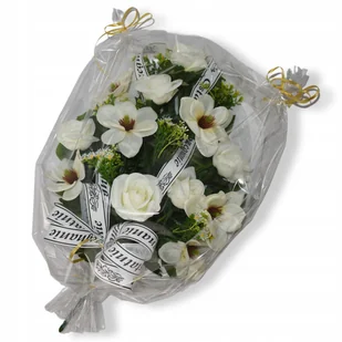 Wiązanka na pogrzeb Bukiet w foli Sztuczne kwiaty na grób pomnik Kompozycja - Sztuczne kwiaty - miniaturka - grafika 1