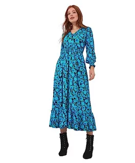 Sukienki - Joe Browns Damska drobna sukienka z dżerseju w kwiaty, super miękka, marszczona talia Midaxi Jersey, niebieska, 6P, NIEBIESKI, 32-Maly - grafika 1