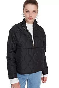 Trendyol Damska bluza z kapturem, gładka, oversize, kurtka zimowa, czarny, S, Czarny - Kurtki damskie - miniaturka - grafika 1