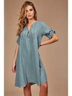 Sukienki - 100% LIN Lniana sukienka w kolorze khaki - miniaturka - grafika 1