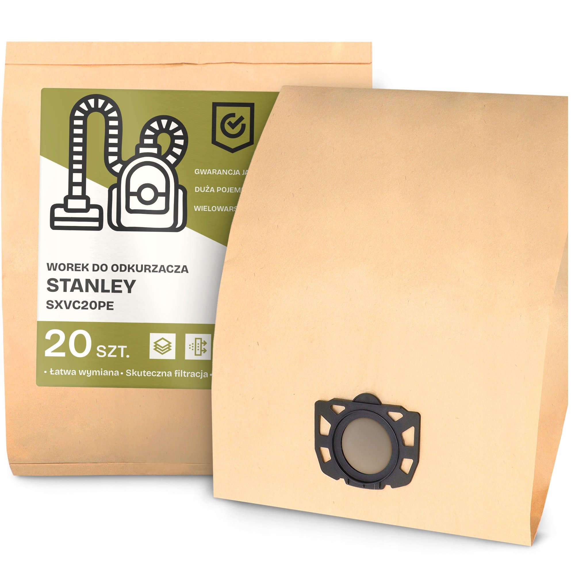 20x Worek do Odkurzacza Stanley SXVC20PE Papierowy Pojemny Duży Worki 2A-W