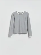 Koszulki i topy damskie - Reserved - Longsleeve z kontrastową lamówką - jasnoszary - miniaturka - grafika 1