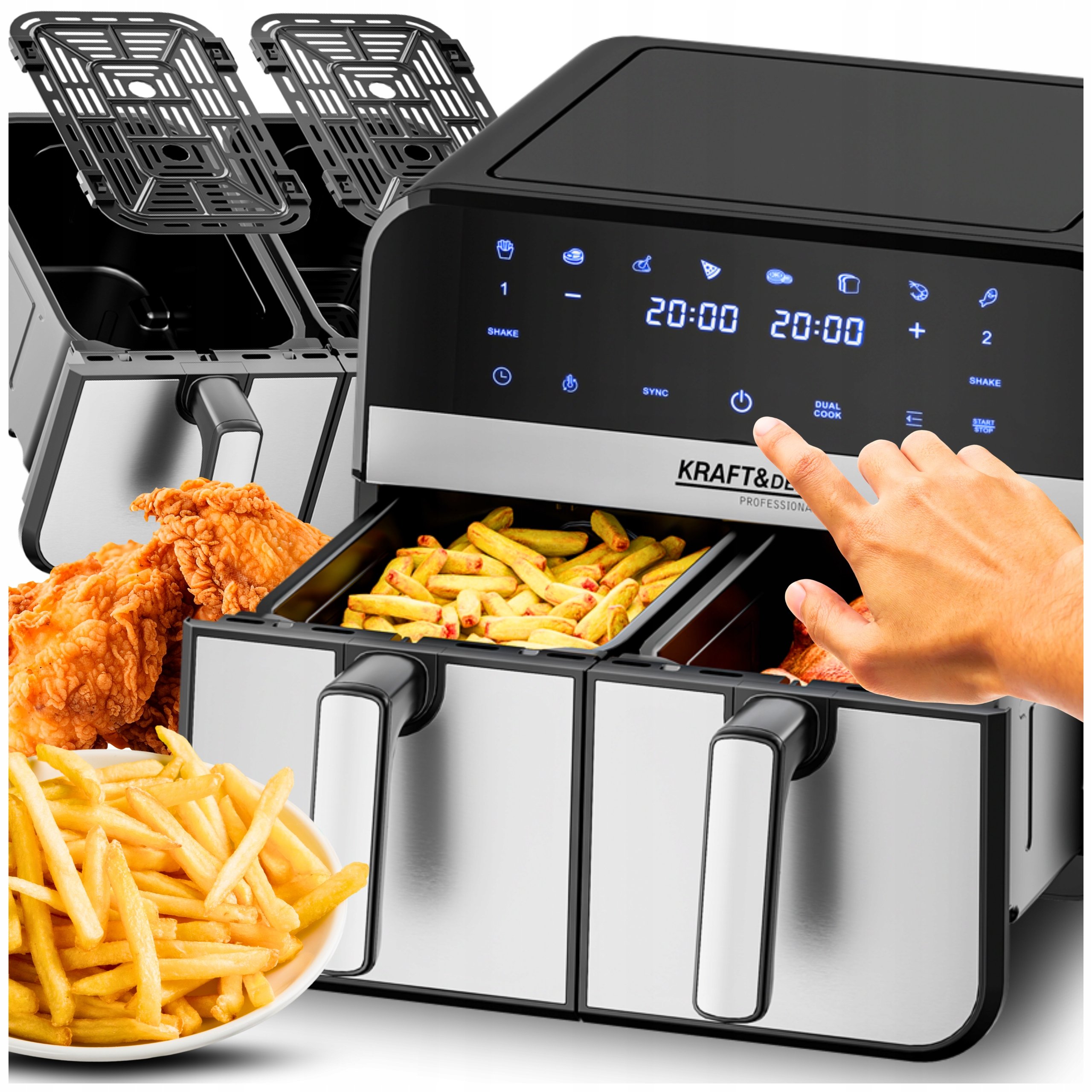 Frytkownica Beztłuszczowa Dwukomorowa 9L Airfryer 2500W Duża XXL Piekarnik