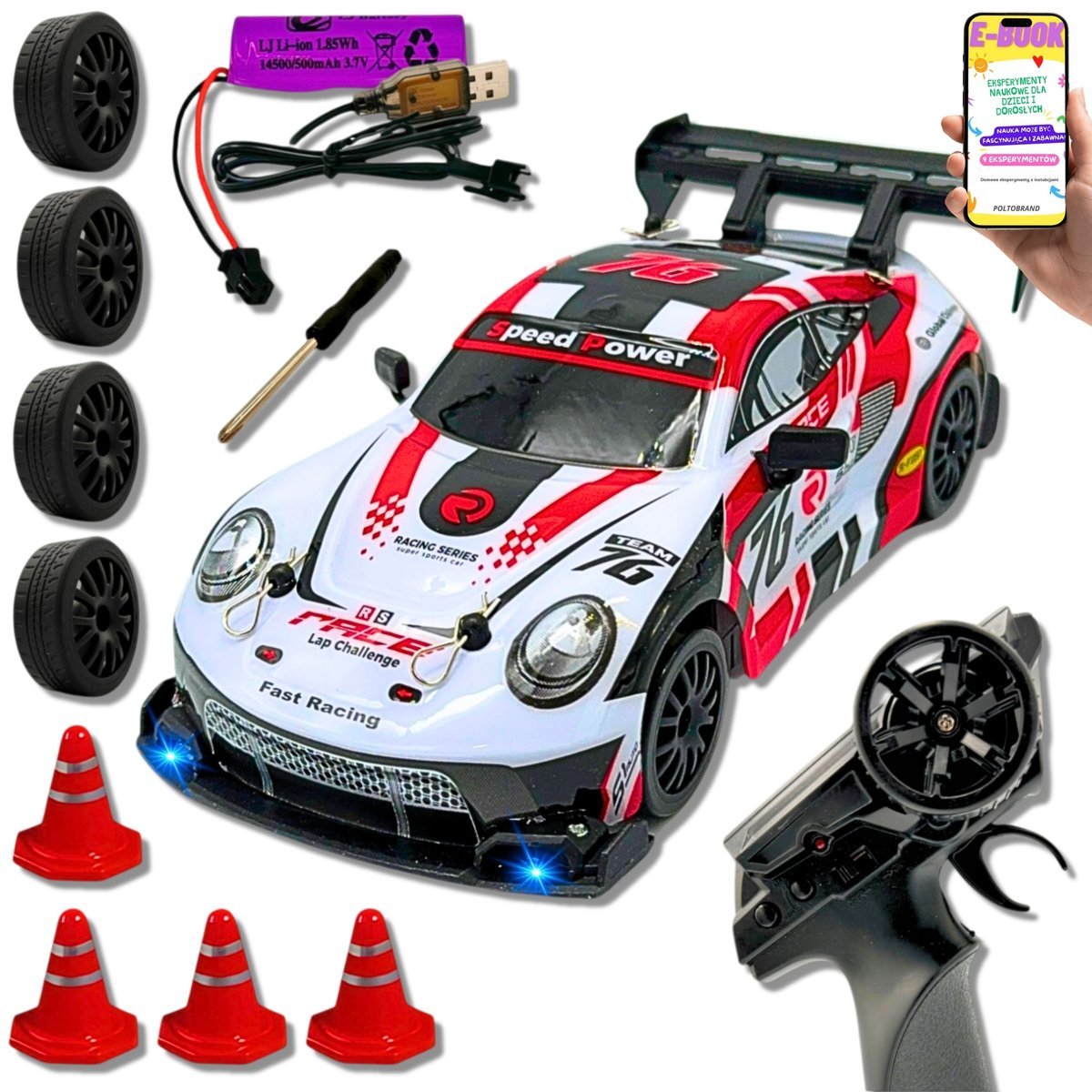 AUTO RC 4x4 DO DRIFTU ZDALNIE STEROWANE LED PILOT OPONY PACHOŁKI AUTO WYŚCIGOWE DLA DZIECI I DOROSŁYCH + EBOOK