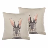 Poduszki dekoracyjne - 2 poduszki dekoracyjne z motywem królika 45 x 45 cm szarobeżowe QUERCUS Lumarko - miniaturka - grafika 1