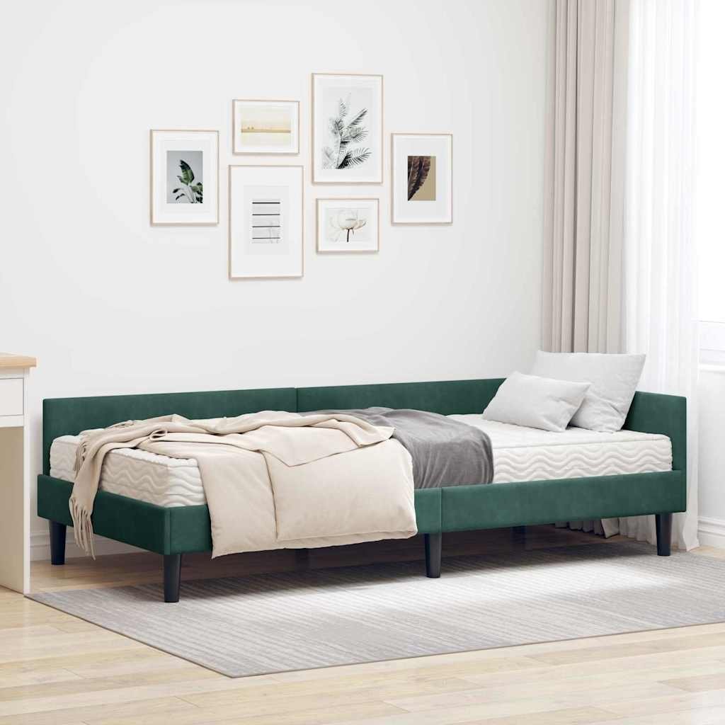 vidaXL Rama Łóżka Narożnego z Materacem Inny 2 pcs Zielony Aksamit
