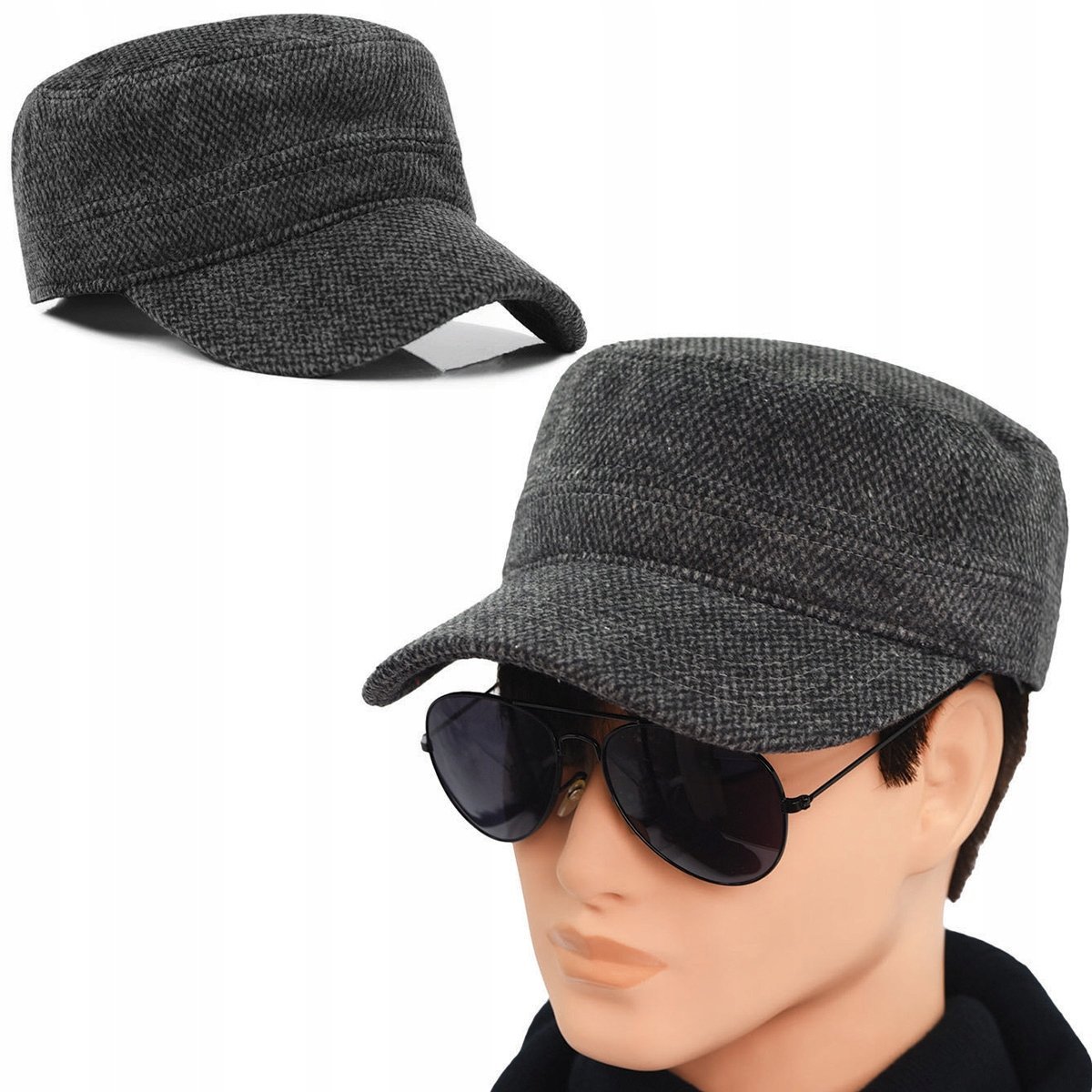 CZAPKA Zimowa z Daszkiem Patrolówka MĘSKA Ocieplana SZARA Pako Jeans