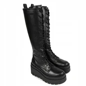 Kozaki damskie - Carinii B9812-E50 kozaki do kolana czarne skóra modne platforma r.36 - miniaturka - grafika 1