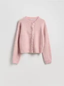Swetry damskie - Reserved - Kardigan z dekoracyjnymi guzikami - różowy - miniaturka - grafika 1