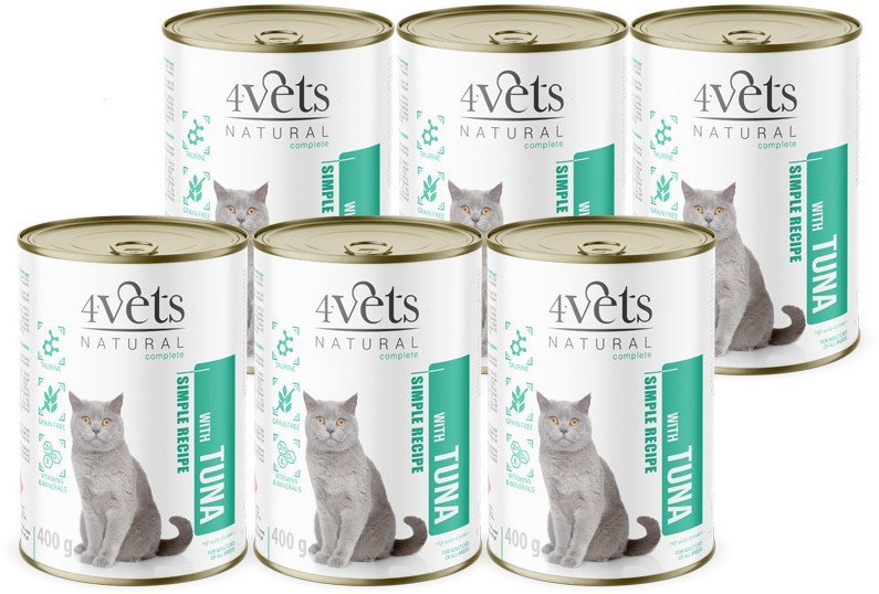 4Vets Natural Mokra karma dla kota z tuńczykiem zestaw 6 x 400 g