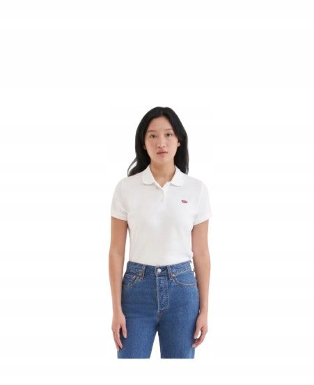 LEVI'S DAMSKI T-SHIRT BIAŁY Z KOŁNIERZYKIEM Z LOGO S I1C