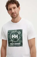 Koszulki męskie - Helly Hansen t-shirt bawełniany kolor biały wzorzysty - miniaturka - grafika 1