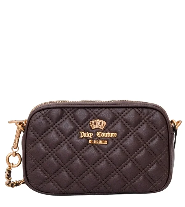 Juicy Couture brązowa mini torebka damska pikowana 2 komory z paskiem