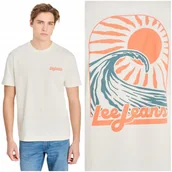 Koszulki męskie - Lee GRAPHIC TEE Ecru luźna koszulka bawełniana męska z nadrukiem + logo XL - miniaturka - grafika 1