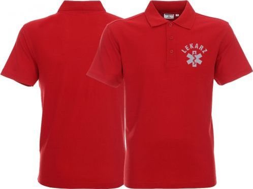 Promostars LPP - Koszulka Polo ratownicza czerwona męska odblaskowa - nadruk przód